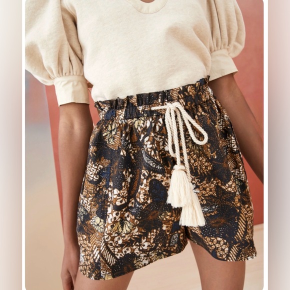 Ulla Johnson Pants - Patterned High-Waist Shorts with Rope Tie